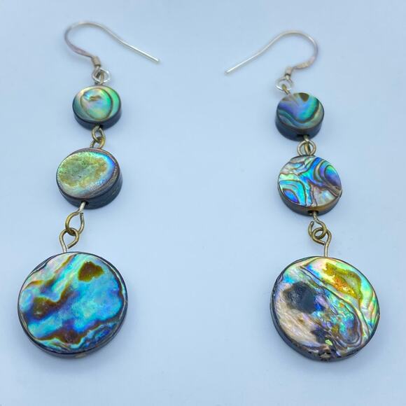 Sterling Silver Mother of Pearl Abalone Bracelet Earrings Jewelry Set - Picture 8 of 10